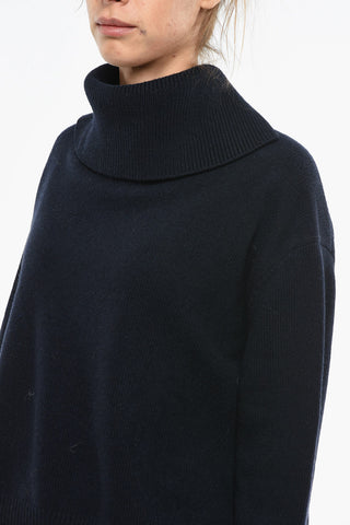 Asymmetric Lenght High-neck Pullover with Side Slits
