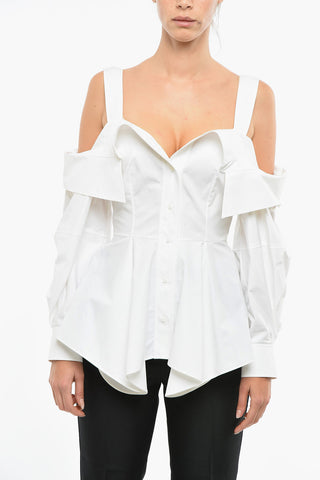 Camicia Peplum Cold-shoulder in Cotone