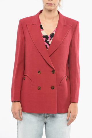 Linen-blend Double Breasted Blazer with Peak Lapel