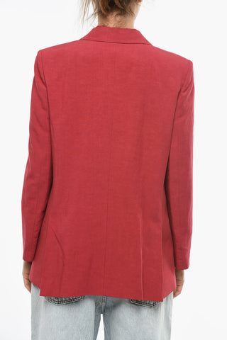 Linen-blend Double Breasted Blazer with Peak Lapel