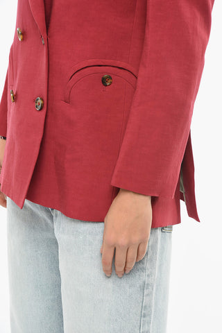 Linen-blend Double Breasted Blazer with Peak Lapel