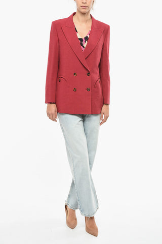 Linen-blend Double Breasted Blazer with Peak Lapel