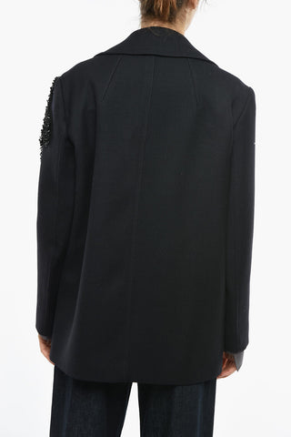 Double-breasted Virgin Wool Coat with Beads Detail