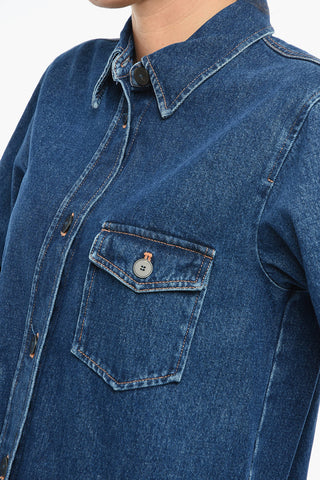 Denim Shirt with Breast Pocket and Visible Stitching