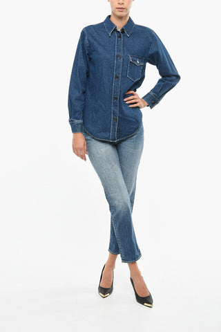Denim Shirt with Breast Pocket and Visible Stitching