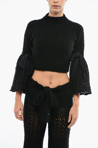 Maglia Aran Crop con Maniche a Campana