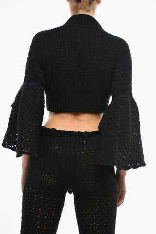 Maglia Aran Crop con Maniche a Campana