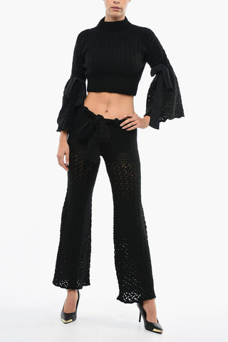 Maglia Aran Crop con Maniche a Campana