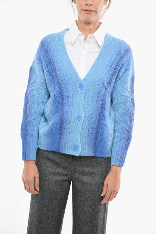Alpaca-blend Aran Cardigan with Tie-dye Effect