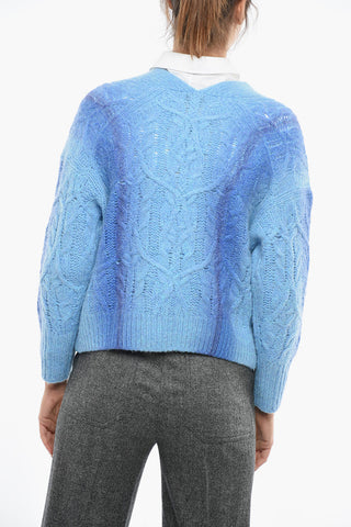 Alpaca-blend Aran Cardigan with Tie-dye Effect