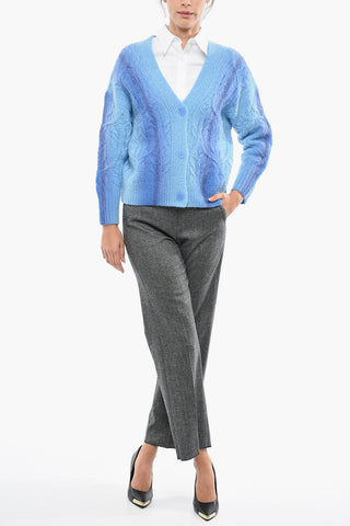 Alpaca-blend Aran Cardigan with Tie-dye Effect