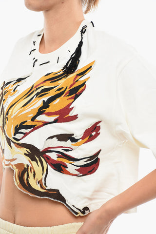 Embroidered Short Sleeved Cropped T-shirt