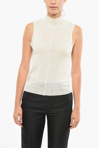 Distressed Effect Sleeveless Cashmere Sweater