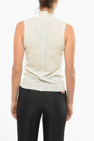 Distressed Effect Sleeveless Cashmere Sweater