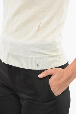Distressed Effect Sleeveless Cashmere Sweater