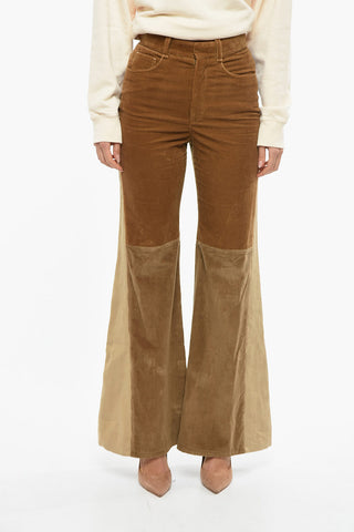 Wide Leg Corduroy Pants with Linen Detail