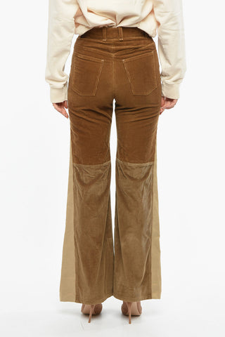 Wide Leg Corduroy Pants with Linen Detail