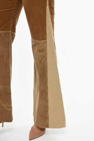 Wide Leg Corduroy Pants with Linen Detail