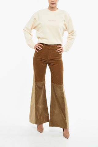 Wide Leg Corduroy Pants with Linen Detail