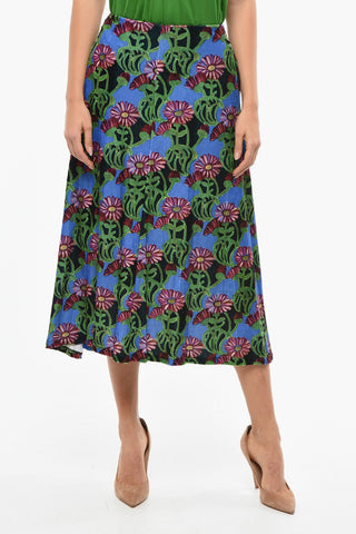 Floral Patterned Velvet KENNY Skirt with 2 Pockets