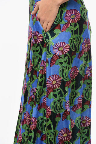 Floral Patterned Velvet KENNY Skirt with 2 Pockets