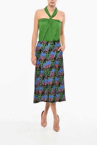 Floral Patterned Velvet KENNY Skirt with 2 Pockets