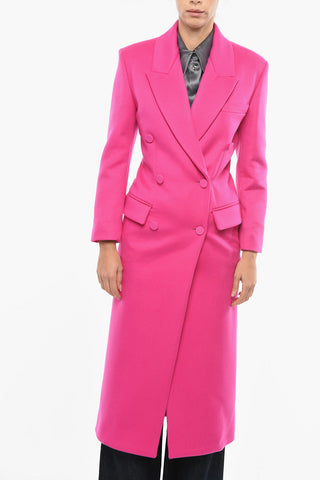 Double-breasted Wool Blend Coat with Covered Buttons