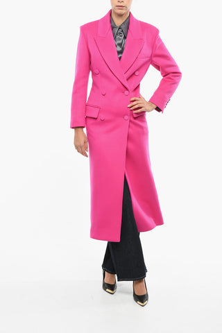 Double-breasted Wool Blend Coat with Covered Buttons