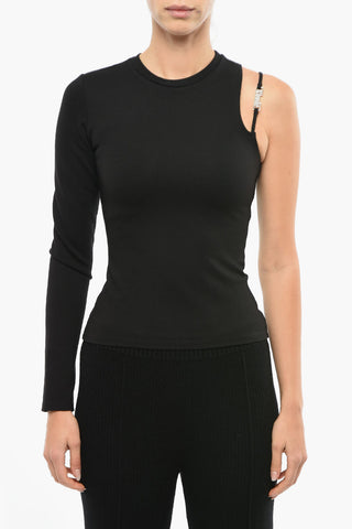 One-Shoulder PICADOR Top with Silver-Tone Logo