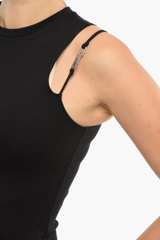 One-Shoulder PICADOR Top with Silver-Tone Logo