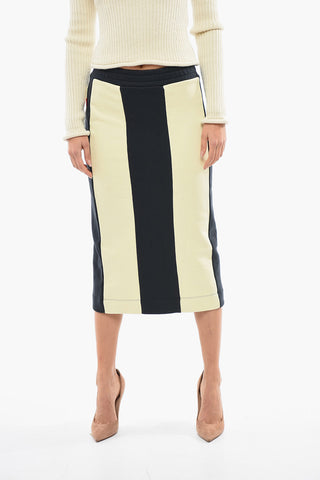 Brushed Cotton Fleece Pencil Skirt with Awning Pattern