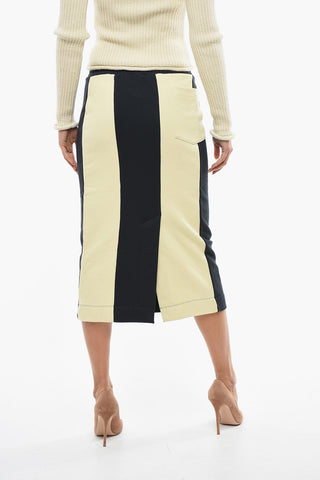 Brushed Cotton Fleece Pencil Skirt with Awning Pattern