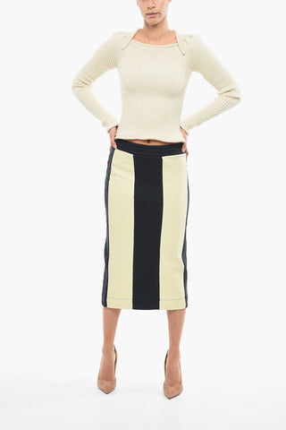 Brushed Cotton Fleece Pencil Skirt with Awning Pattern