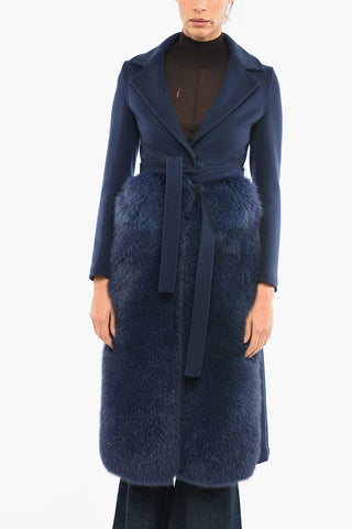 Wool Single-Breasted Coat with Belt and Real Fur Detail