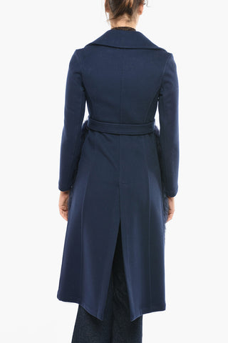 Wool Single-Breasted Coat with Belt and Real Fur Detail
