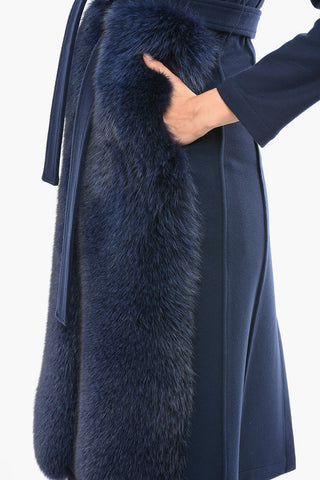 Wool Single-Breasted Coat with Belt and Real Fur Detail