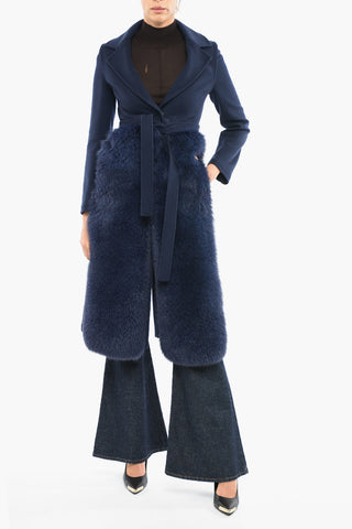Wool Single-Breasted Coat with Belt and Real Fur Detail