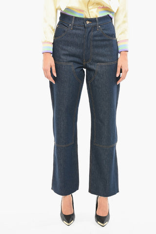Raw-Cut Bottom dark-Washed Regular Fit Jeans