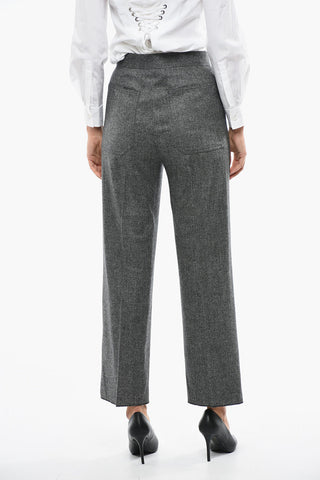 Wool Front-pleated Trousers with Hopsack Pattern