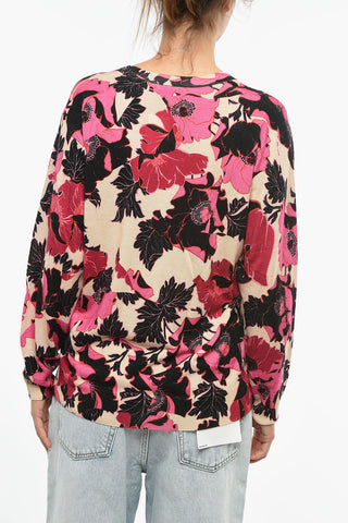 V-Neck Wool Pullover With Floral Pattern