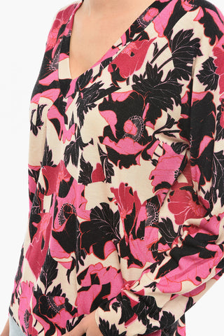 V-Neck Wool Pullover With Floral Pattern