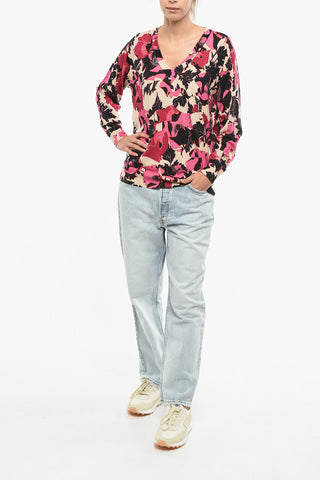 V-Neck Wool Pullover With Floral Pattern