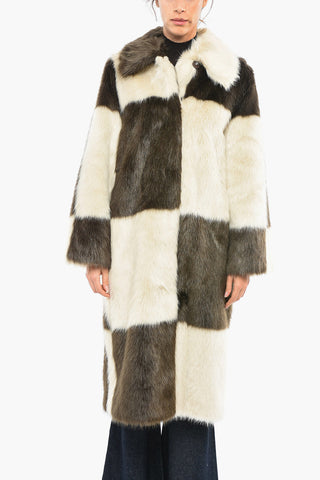 Check Patterned NINO Eco-fur Coat