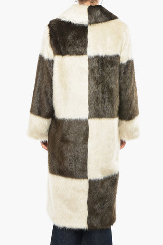 Check Patterned NINO Eco-fur Coat
