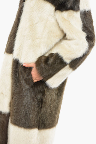 Check Patterned NINO Eco-fur Coat