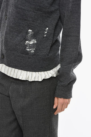 MM4 Double-layered Cardigan with Distressed Details