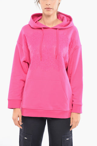 Brushed Cotton Oversized Hoodie with Lace Inserts