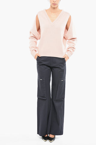 Cashmere V-neckline Sweater with Cut Out Detailing