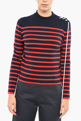 Striped Wool Jumper With Lace-up Details