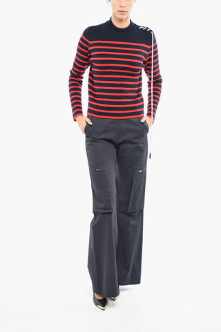 Striped Wool Jumper With Lace-up Details